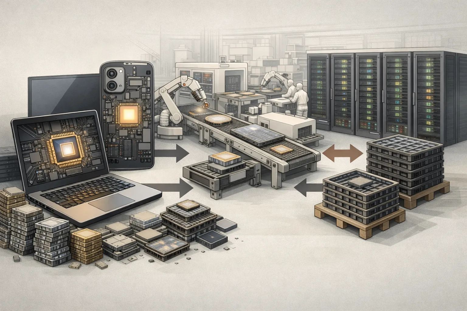 반도체 가격 상승과 전자기기 비용 구조를 표현한 AI 일러스트