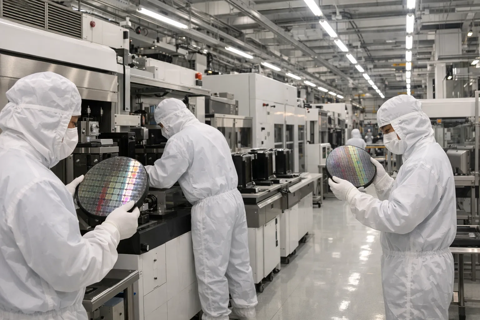 반도체 제조 시설 내부에서 메모리 칩을 생산하는 공정 모습. AI 생성 이미지. 실제와 관련 없음